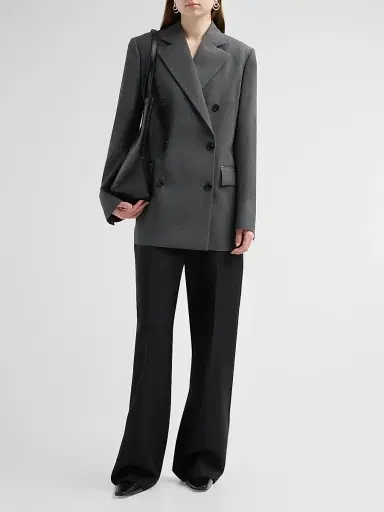 LOEWE Women's Wool Double-Breasted Blazer - Charcoal Melange | Thumbnail 2 LOEWE Women's Wool Double-Breasted Blazer - Charcoal Melange | Thumbnail 2
