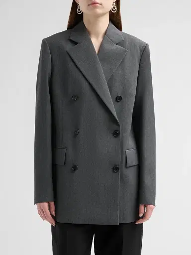 LOEWE Women's Wool Double-Breasted Blazer - Charcoal Melange | Thumbnail 4 LOEWE Women's Wool Double-Breasted Blazer - Charcoal Melange | Thumbnail 4