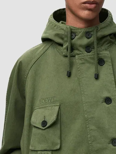 LOEWE Women's Utility Cotton Short Parka - Khaki Green | Thumbnail 4 LOEWE Women's Utility Cotton Short Parka - Khaki Green | Thumbnail 4