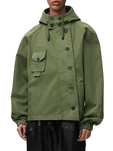LOEWE Women's Utility Cotton Short Parka - Khaki Green | Thumbnail 1 LOEWE Women's Utility Cotton Short Parka - Khaki Green | Thumbnail 1
