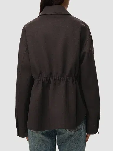 LOEWE Women's Collared Wool-Cashmere Workwear Jacket - Brown Grey | Thumbnail 3 LOEWE Women's Collared Wool-Cashmere Workwear Jacket - Brown Grey | Thumbnail 3