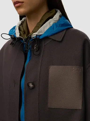 LOEWE Women's Collared Wool-Cashmere Workwear Jacket - Brown Grey | Thumbnail 5 LOEWE Women's Collared Wool-Cashmere Workwear Jacket - Brown Grey | Thumbnail 5