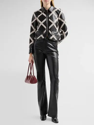 Cinq à Sept Women's Audree Crochet-Trim Faux Leather Jacket - Black Gardenia | Thumbnail 2 Cinq à Sept Women's Audree Crochet-Trim Faux Leather Jacket - Black Gardenia | Thumbnail 2