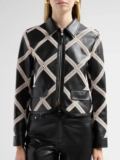 Cinq à Sept Women's Audree Crochet-Trim Faux Leather Jacket - Black Gardenia | Thumbnail 5 Cinq à Sept Women's Audree Crochet-Trim Faux Leather Jacket - Black Gardenia | Thumbnail 5
