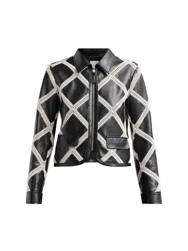 Cinq à Sept Women's Audree Crochet-Trim Faux Leather Jacket - Black Gardenia | Thumbnail 1 Cinq à Sept Women's Audree Crochet-Trim Faux Leather Jacket - Black Gardenia | Thumbnail 1