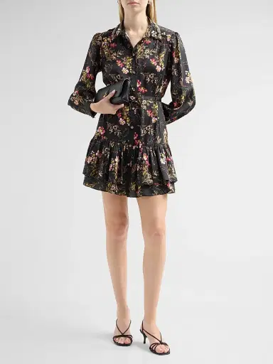 Cinq à Sept Women's Love Letter Floral Emilienne Mini Shirtdress - Black Multi | Thumbnail 2 Cinq à Sept Women's Love Letter Floral Emilienne Mini Shirtdress - Black Multi | Thumbnail 2