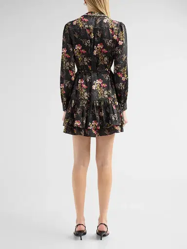 Cinq à Sept Women's Love Letter Floral Emilienne Mini Shirtdress - Black Multi | Thumbnail 3 Cinq à Sept Women's Love Letter Floral Emilienne Mini Shirtdress - Black Multi | Thumbnail 3