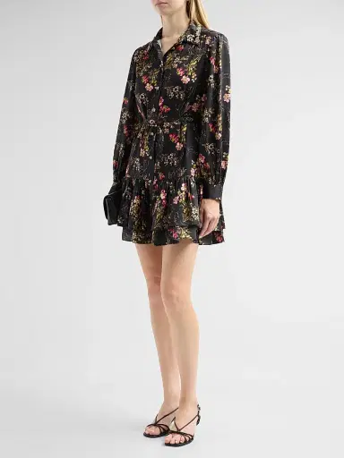 Cinq à Sept Women's Love Letter Floral Emilienne Mini Shirtdress - Black Multi | Thumbnail 4 Cinq à Sept Women's Love Letter Floral Emilienne Mini Shirtdress - Black Multi | Thumbnail 4