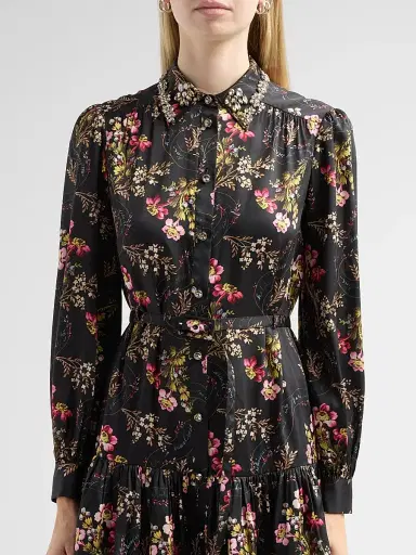 Cinq à Sept Women's Love Letter Floral Emilienne Mini Shirtdress - Black Multi | Thumbnail 5 Cinq à Sept Women's Love Letter Floral Emilienne Mini Shirtdress - Black Multi | Thumbnail 5
