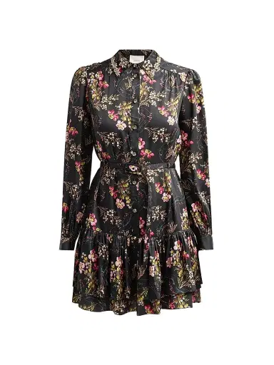 Cinq à Sept Women's Love Letter Floral Emilienne Mini Shirtdress - Black Multi | Thumbnail 1 Cinq à Sept Women's Love Letter Floral Emilienne Mini Shirtdress - Black Multi | Thumbnail 1