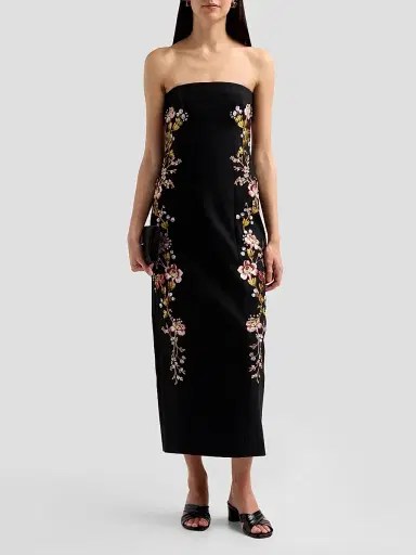 Cinq à Sept Women's Niles Loveletter Floral Embroidered Strapless Midi Dress - Black Multi | Thumbnail 2 Cinq à Sept Women's Niles Loveletter Floral Embroidered Strapless Midi Dress - Black Multi | Thumbnail 2