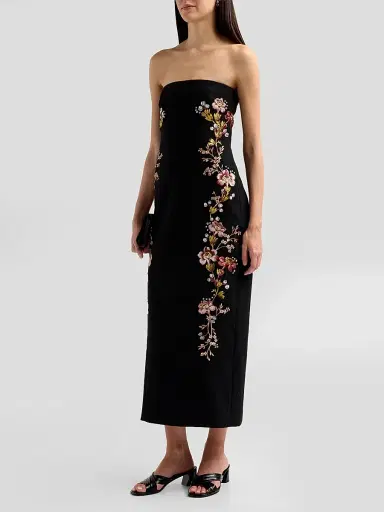 Cinq à Sept Women's Niles Loveletter Floral Embroidered Strapless Midi Dress - Black Multi | Thumbnail 4 Cinq à Sept Women's Niles Loveletter Floral Embroidered Strapless Midi Dress - Black Multi | Thumbnail 4