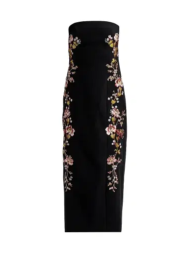Cinq à Sept Women's Niles Loveletter Floral Embroidered Strapless Midi Dress - Black Multi | Thumbnail 1 Cinq à Sept Women's Niles Loveletter Floral Embroidered Strapless Midi Dress - Black Multi | Thumbnail 1
