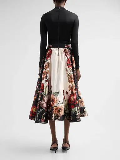Alice + Olivia Women's Chara Turtleneck Floral Flare Skirt Midi Dress - Floral Radiance | Thumbnail 3 Alice + Olivia Women's Chara Turtleneck Floral Flare Skirt Midi Dress - Floral Radiance | Thumbnail 3