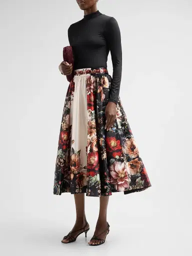 Alice + Olivia Women's Chara Turtleneck Floral Flare Skirt Midi Dress - Floral Radiance | Thumbnail 4 Alice + Olivia Women's Chara Turtleneck Floral Flare Skirt Midi Dress - Floral Radiance | Thumbnail 4