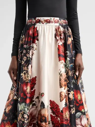 Alice + Olivia Women's Chara Turtleneck Floral Flare Skirt Midi Dress - Floral Radiance | Thumbnail 5 Alice + Olivia Women's Chara Turtleneck Floral Flare Skirt Midi Dress - Floral Radiance | Thumbnail 5