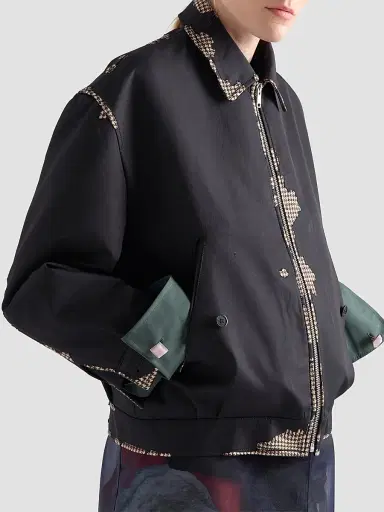 Prada Women's Bonded Leather and Houndstooth Jacket - Black - Size 2 | Thumbnail 4 Prada Women's Bonded Leather and Houndstooth Jacket - Black - Size 2 | Thumbnail 4