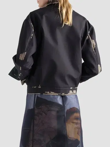 Prada Women's Bonded Leather and Houndstooth Jacket - Black - Size 2 | Thumbnail 5 Prada Women's Bonded Leather and Houndstooth Jacket - Black - Size 2 | Thumbnail 5