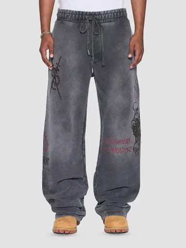 Ksubi Men's Printed Cotton Wide-Leg Track Pants - Charcoal | Thumbnail 2 Ksubi Men's Printed Cotton Wide-Leg Track Pants - Charcoal | Thumbnail 2