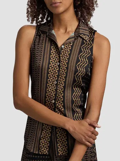 Misa Los Angeles Women's Reya Geometric Button-Front Sleeveless Top - Noir Geometry - Size XL | Thumbnail 6 Misa Los Angeles Women's Reya Geometric Button-Front Sleeveless Top - Noir Geometry - Size XL | Thumbnail 6