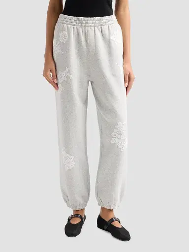 LoveShackFancy Women's Lilia Lace Appliqué Sweatpants - Silver Fog | Thumbnail 4 LoveShackFancy Women's Lilia Lace Appliqué Sweatpants - Silver Fog | Thumbnail 4