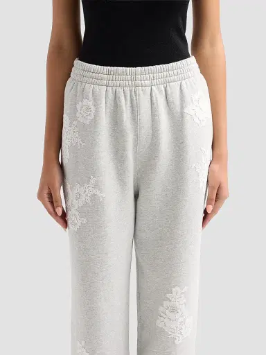LoveShackFancy Women's Lilia Lace Appliqué Sweatpants - Silver Fog | Thumbnail 5 LoveShackFancy Women's Lilia Lace Appliqué Sweatpants - Silver Fog | Thumbnail 5