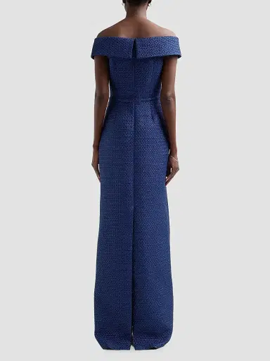 Teri Jon by Rickie Freeman Women's Basket Weave Jacquard Off-the-Shoulder Column Gown | Thumbnail 3 Teri Jon by Rickie Freeman Women's Basket Weave Jacquard Off-the-Shoulder Column Gown | Thumbnail 3