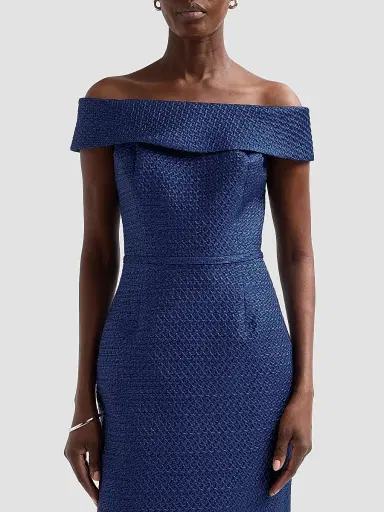 Teri Jon by Rickie Freeman Women's Basket Weave Jacquard Off-the-Shoulder Column Gown | Thumbnail 5 Teri Jon by Rickie Freeman Women's Basket Weave Jacquard Off-the-Shoulder Column Gown | Thumbnail 5
