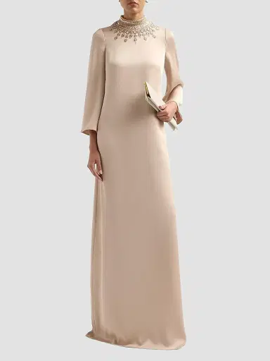 Teri Jon by Rickie Freeman Women's Embellished Collar Satin Gown - Gold | Thumbnail 2 Teri Jon by Rickie Freeman Women's Embellished Collar Satin Gown - Gold | Thumbnail 2