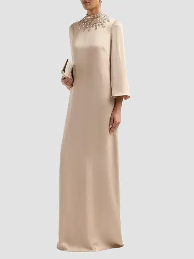 Teri Jon by Rickie Freeman Women's Embellished Collar Satin Gown - Gold | Thumbnail 4 Teri Jon by Rickie Freeman Women's Embellished Collar Satin Gown - Gold | Thumbnail 4
