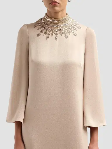 Teri Jon by Rickie Freeman Women's Embellished Collar Satin Gown - Gold | Thumbnail 5 Teri Jon by Rickie Freeman Women's Embellished Collar Satin Gown - Gold | Thumbnail 5