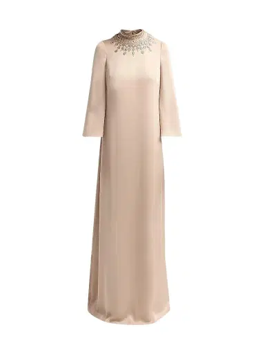 Teri Jon by Rickie Freeman Women's Embellished Collar Satin Gown - Gold | Thumbnail 1 Teri Jon by Rickie Freeman Women's Embellished Collar Satin Gown - Gold | Thumbnail 1