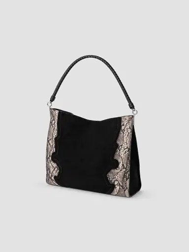 Veronica Beard Women's Vida Snakeskin-Embossed Suede Shoulder Bag - Black | Thumbnail 3 Veronica Beard Women's Vida Snakeskin-Embossed Suede Shoulder Bag - Black | Thumbnail 3