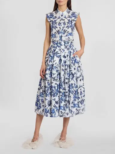 Erdem Women's Floral Jacquard Button-Front Shirt - Ink Blue | Thumbnail 2 Erdem Women's Floral Jacquard Button-Front Shirt - Ink Blue | Thumbnail 2