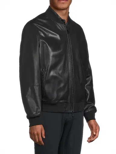 Emporio Armani Men's Leather Bomber Jacket - Black - Size 44 | Thumbnail 4 Emporio Armani Men's Leather Bomber Jacket - Black - Size 44 | Thumbnail 4