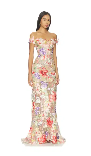 Bronx and Banco Flora 3d Off The Shoulder Gown | Thumbnail 2 Bronx and Banco Flora 3d Off The Shoulder Gown | Thumbnail 2