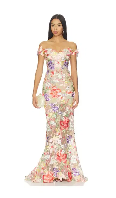 Bronx and Banco Flora 3d Off The Shoulder Gown | Thumbnail 1 Bronx and Banco Flora 3d Off The Shoulder Gown | Thumbnail 1
