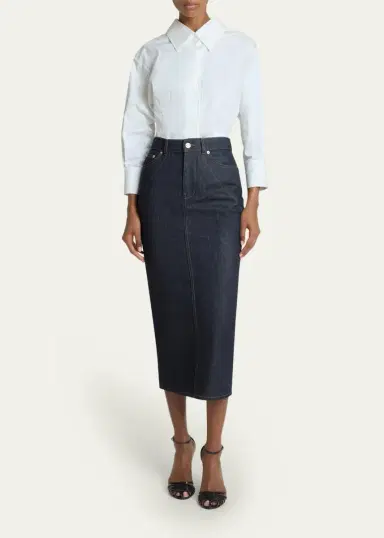 Givenchy Denim Kick-Pleat Midi Skirt | Thumbnail 2 Givenchy Denim Kick-Pleat Midi Skirt | Thumbnail 2