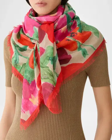 Lafayette 148 New York Floral-Print Voile Square Scarf | Thumbnail 2 Lafayette 148 New York Floral-Print Voile Square Scarf | Thumbnail 2