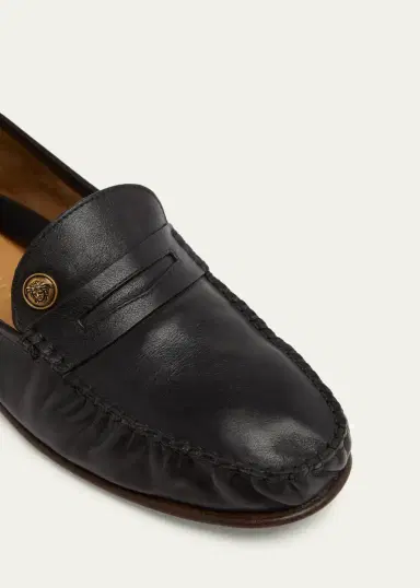 Versace Men's Medusa Leather Moc-Toe Loafers | Thumbnail 5 Versace Men's Medusa Leather Moc-Toe Loafers | Thumbnail 5