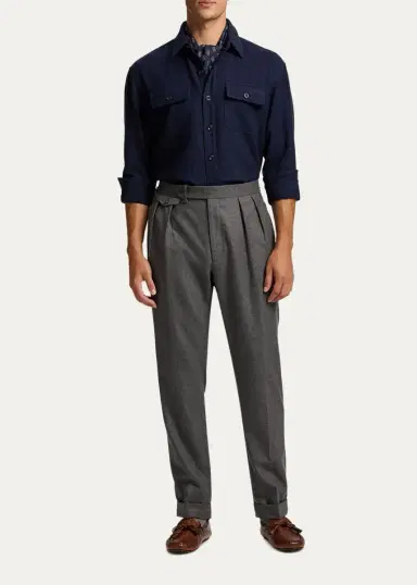Ralph Lauren Purple Label Men's Worsted Wool Flannel Trousers | Thumbnail 2 Ralph Lauren Purple Label Men's Worsted Wool Flannel Trousers | Thumbnail 2