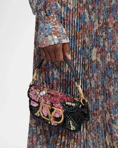 Valentino Garavani Loco Small Floral Sequin VLogo Shoulder Bag | Thumbnail 2 Valentino Garavani Loco Small Floral Sequin VLogo Shoulder Bag | Thumbnail 2