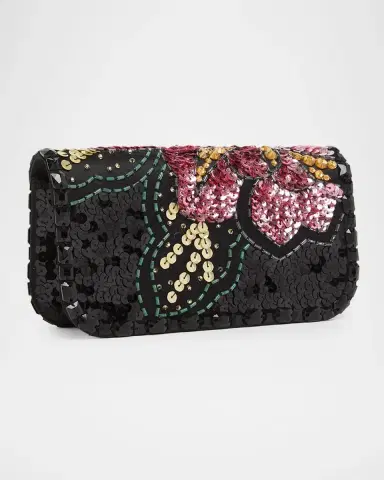 Valentino Garavani Loco Small Floral Sequin VLogo Shoulder Bag | Thumbnail 3 Valentino Garavani Loco Small Floral Sequin VLogo Shoulder Bag | Thumbnail 3