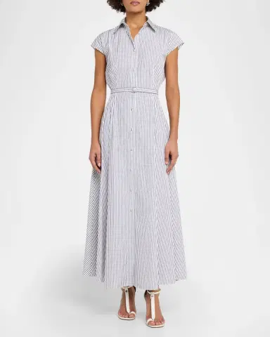 Adam Lippes Palmer Striped Cap-Sleeve Belted Maxi Shirtdress | Thumbnail 2 Adam Lippes Palmer Striped Cap-Sleeve Belted Maxi Shirtdress | Thumbnail 2