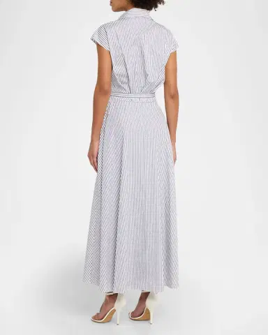 Adam Lippes Palmer Striped Cap-Sleeve Belted Maxi Shirtdress | Thumbnail 3 Adam Lippes Palmer Striped Cap-Sleeve Belted Maxi Shirtdress | Thumbnail 3