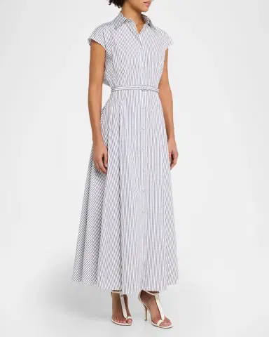 Adam Lippes Palmer Striped Cap-Sleeve Belted Maxi Shirtdress | Thumbnail 4 Adam Lippes Palmer Striped Cap-Sleeve Belted Maxi Shirtdress | Thumbnail 4