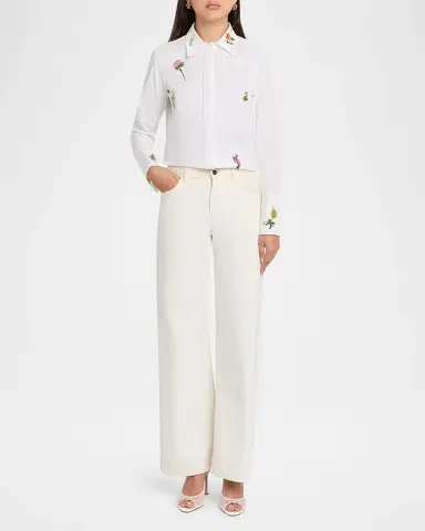 Oscar de la Renta Botanical Embroidered Cotton Poplin Button-Down Shirt | Thumbnail 2 Oscar de la Renta Botanical Embroidered Cotton Poplin Button-Down Shirt | Thumbnail 2