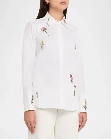 Oscar de la Renta Botanical Embroidered Cotton Poplin Button-Down Shirt | Thumbnail 4 Oscar de la Renta Botanical Embroidered Cotton Poplin Button-Down Shirt | Thumbnail 4