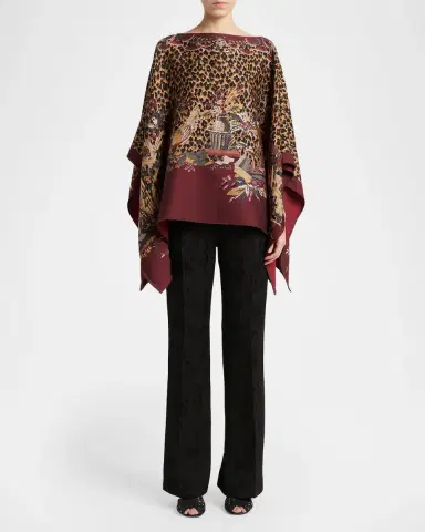 Etro Multi Animal-Print Wool Twill Poncho | Thumbnail 2 Etro Multi Animal-Print Wool Twill Poncho | Thumbnail 2