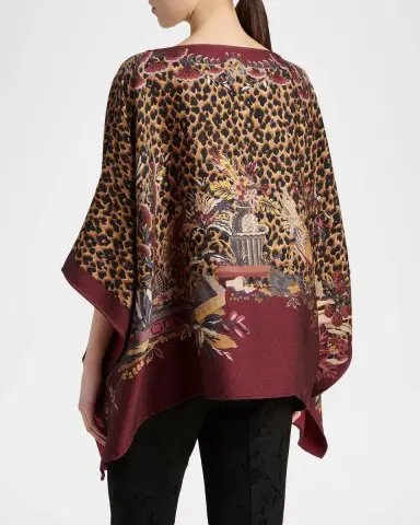 Etro Multi Animal-Print Wool Twill Poncho | Thumbnail 3 Etro Multi Animal-Print Wool Twill Poncho | Thumbnail 3